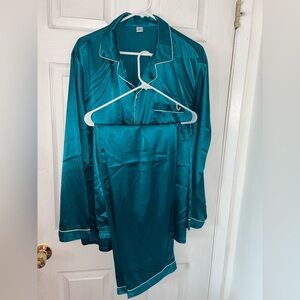 Teal Satin Pajama Set